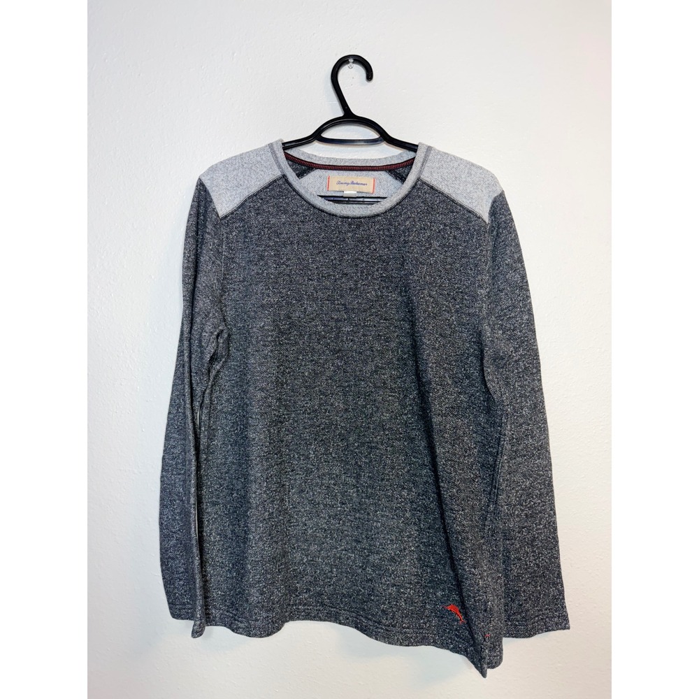 Tommy Bahama Mens Medium Grey Colorblock Long Sleeve Pullover Marlin Logo Top